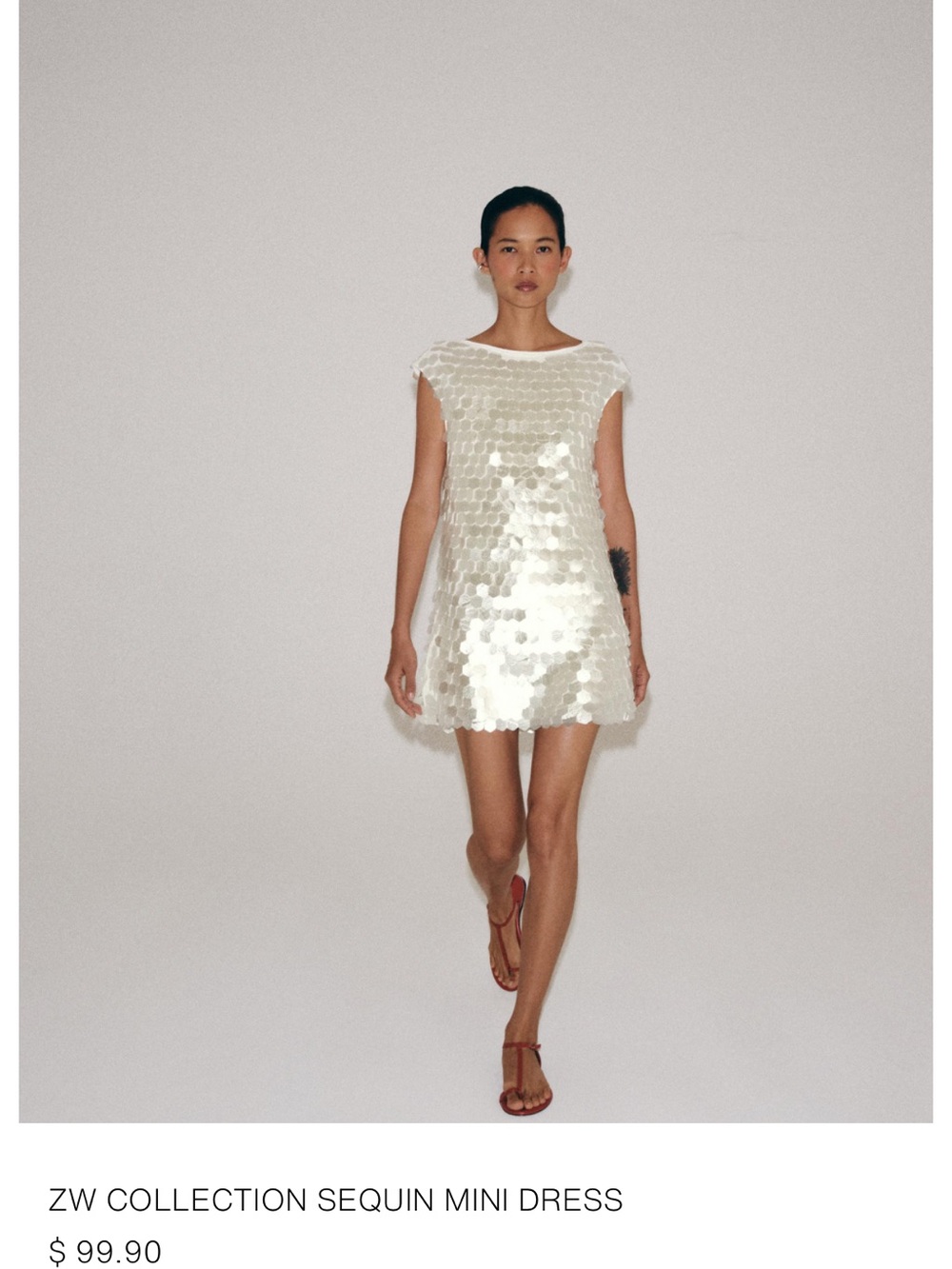 Zara Ivory Sequin Cap-Sleeve Mini Dress